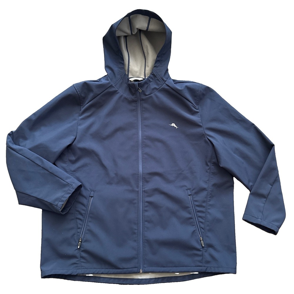 Tommy Bahama Paradise Tech Rain Jacket Men 3XL Navy Hooded Fleece Lined Full Zip
